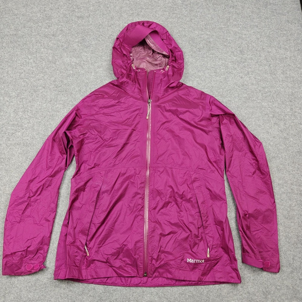 Marmot Jacket Womens Large Pink Lightweight Hooded Windbreaker Full Zip Hiking